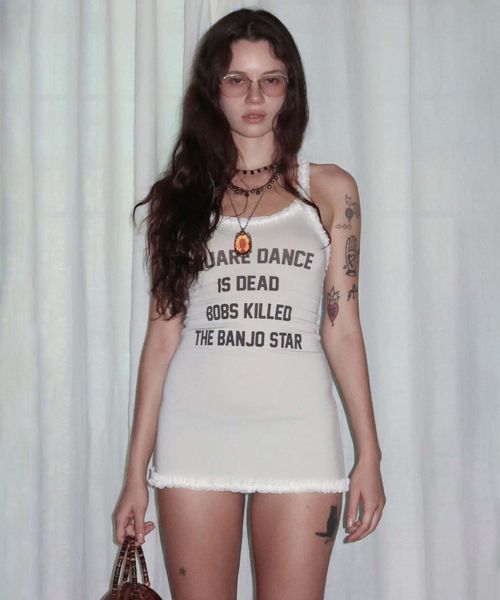 Lookbook (Women) SCULPTOR Acid Farm Mini Dress in Dirty White Color SC25S312WH