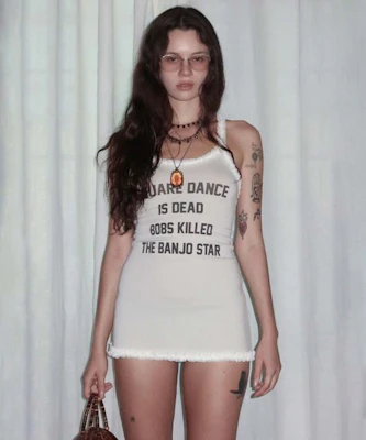 (Women) SCULPTOR Acid Farm Mini Dress in Dirty White Color SC25S312WH Lookbook (Women) SCULPTOR Acid Farm Mini Dress in Dirty White Color SC25S312WH