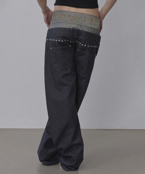 (Women) Sculptor Beaded Layered Nonfade Gray Denim Pants SC25S411GY