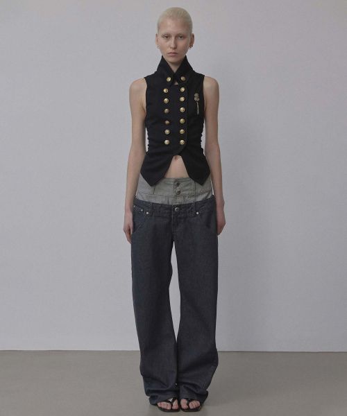 Order (Women) Sculptor Beaded Layered Nonfade Gray Denim Pants SC25S411GY
