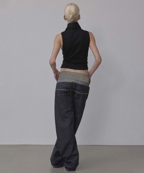 Lookbook (Women) Sculptor Beaded Layered Nonfade Gray Denim Pants SC25S411GY
