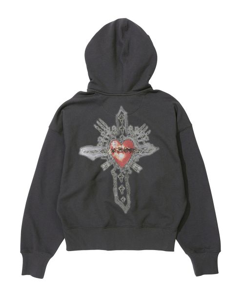 Purchase (Women) SCULPTOR Beaded Saint Charcoal Zip-Up Hoodie SC24A121FLCH