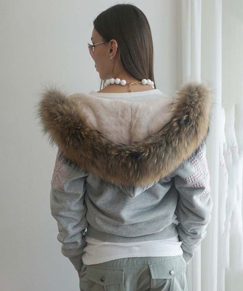 Shop (Women) SCULPTOR Fur Trim Hooded Zip-Up Jacket in Melange Gray SC25A124NMMG