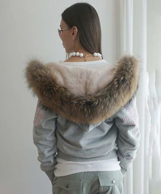(Women) SCULPTOR Fur Trim Hooded Zip-Up Jacket in Melange Gray SC25A124NMMG Shop (Women) SCULPTOR Fur Trim Hooded Zip-Up Jacket in Melange Gray SC25A124NMMG