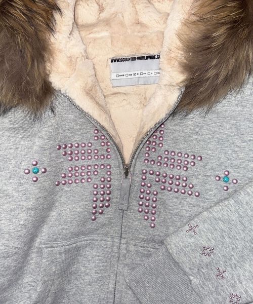 Details for (Women) SCULPTOR Fur Trim Hooded Zip-Up Jacket in Melange Gray SC25A124NMMG