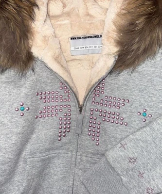 (Women) SCULPTOR Fur Trim Hooded Zip-Up Jacket in Melange Gray SC25A124NMMG Details for (Women) SCULPTOR Fur Trim Hooded Zip-Up Jacket in Melange Gray SC25A124NMMG
