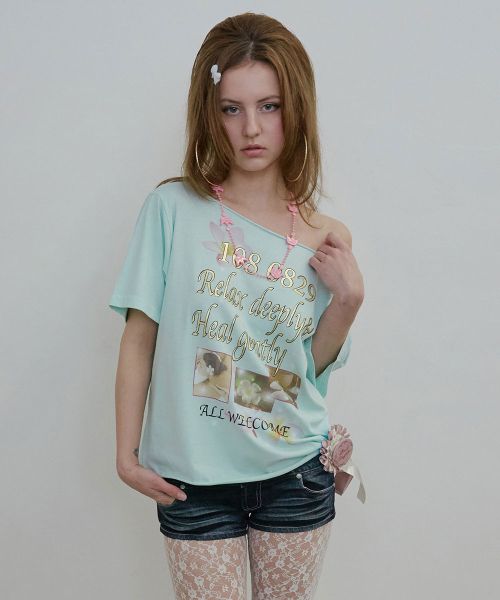 Order (W) Camiseta SCULPTOR Healing Off-Shoulder en Azul Bebé SC26S210BL