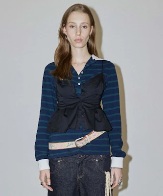 (Women) Sculptor Shirring Tennis Shirt Navy Green Stripe SC24A234NA Buy (Women) Sculptor Shirring Tennis Shirt Navy Green Stripe SC24A234NA