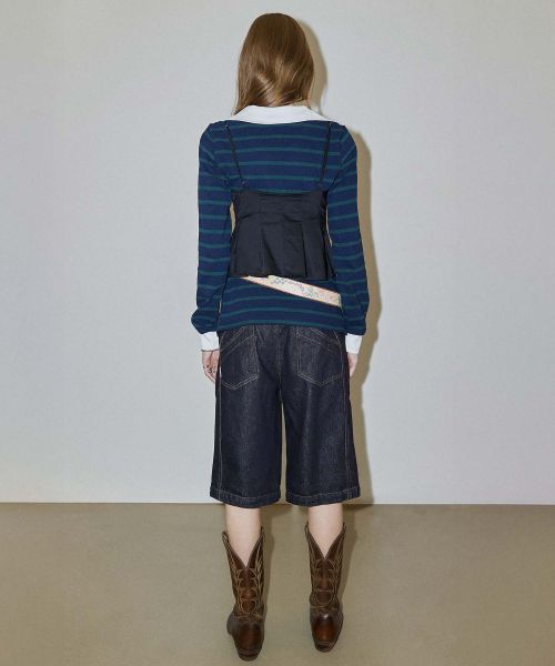 Lookbook (Women) Sculptor Shirring Tennis Shirt Navy Green Stripe SC24A234NA