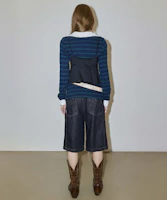 Lookbook (Women) Sculptor Shirring Tennis Shirt Navy Green Stripe SC24A234NA
