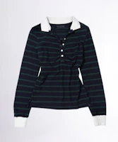 Shop (Women) Sculptor Shirring Tennis Shirt Navy Green Stripe SC24A234NA