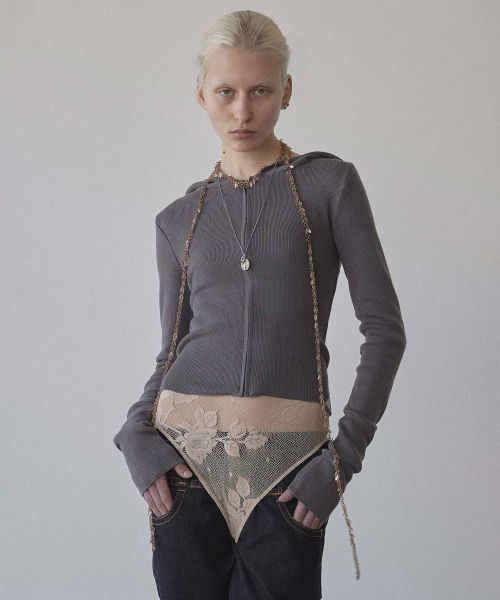 Order (Women) SCULPTOR Silhouette Knit Zip-Up Hoodie in Charcoal SC25S109CH