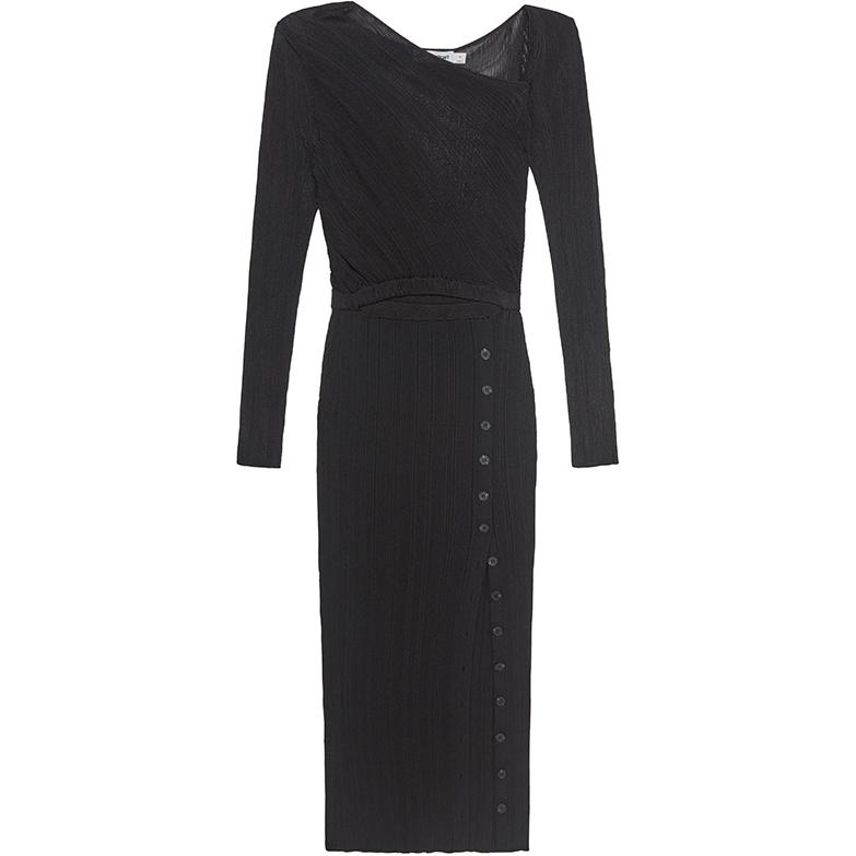 (Women) Self-Portrait  Asymmetric Knit Long Sleeve Dress in Classic Black. SWF343M00800 圖 2