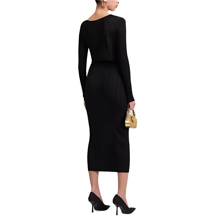 (Women) Self-Portrait  Asymmetric Knit Long Sleeve Dress in Classic Black. SWF343M00800 圖 4