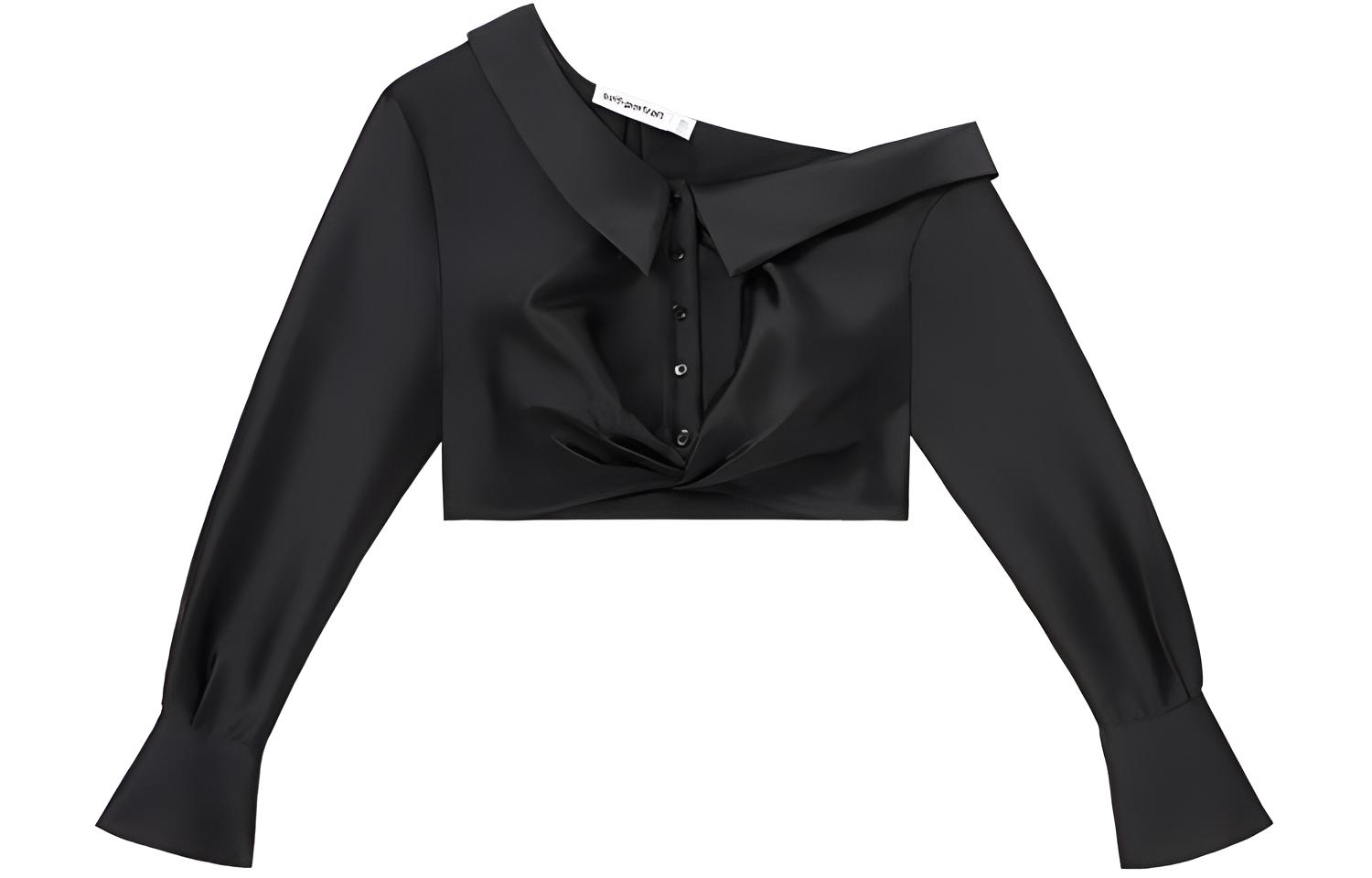 (Women) Self-Portrait  Asymmetric Square Neck Long Sleeve Shirt - Classic Black SWF352C03400