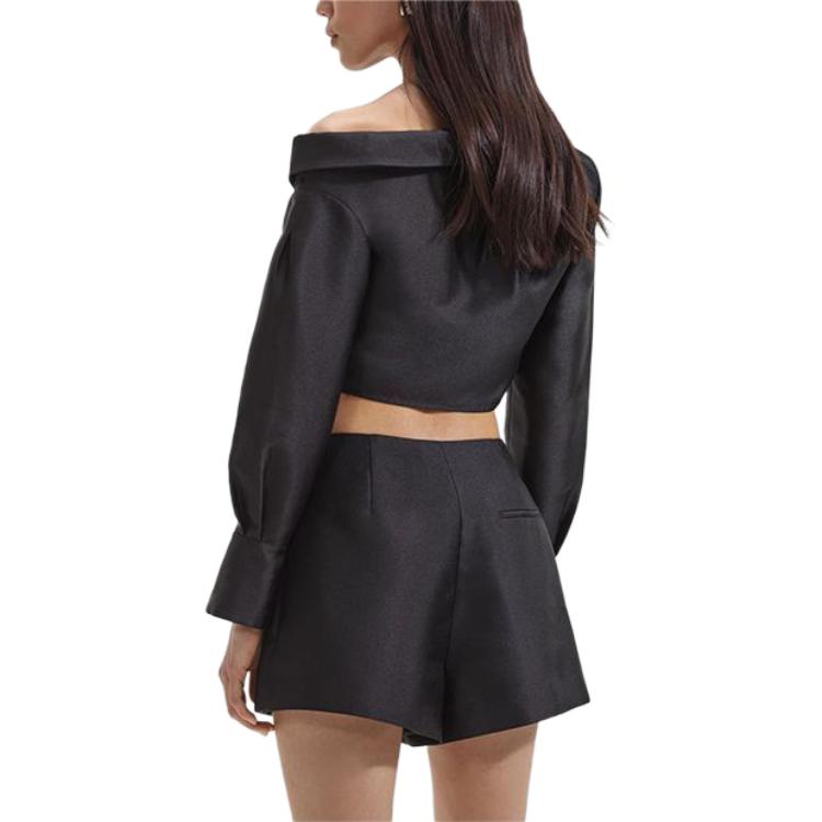 Shop (W) Self-Portrait 不對稱方領長袖襯衫 - 經典黑 SWF352C03400