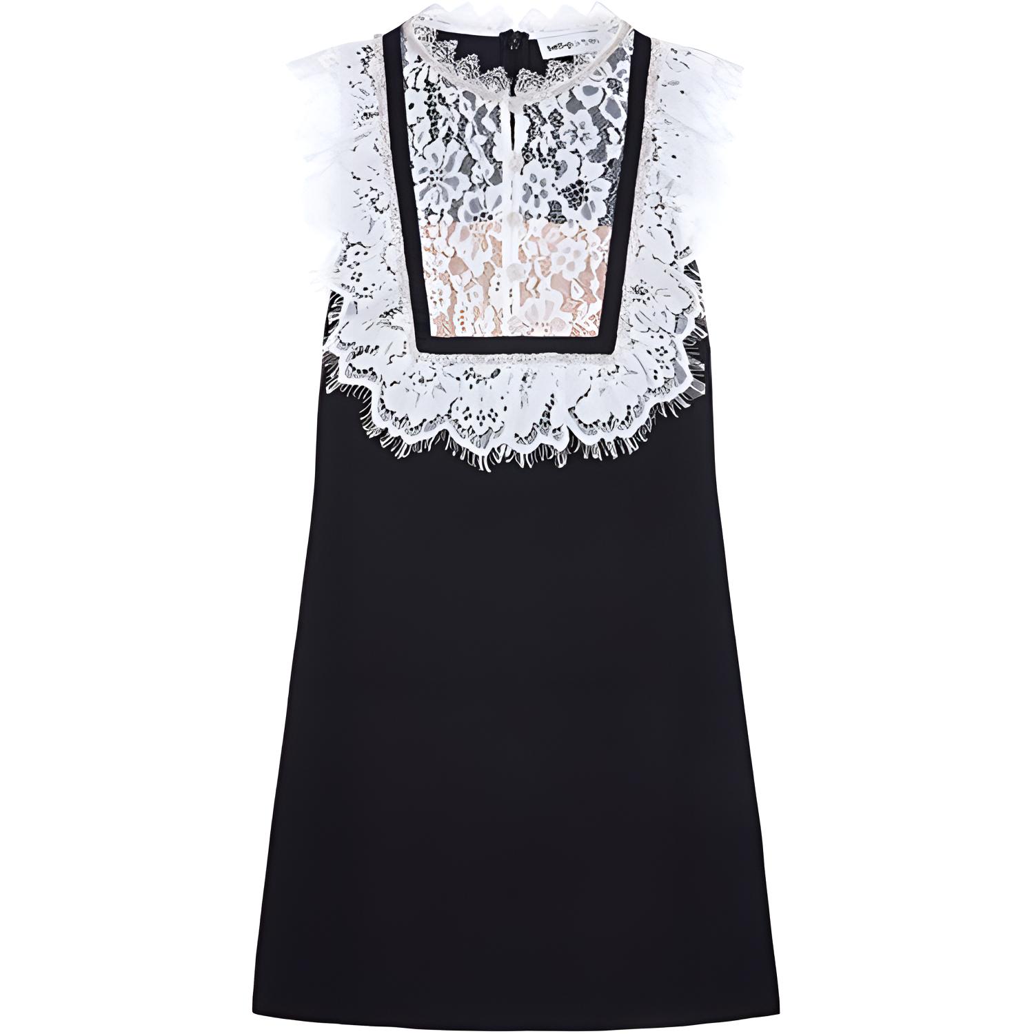 (Women) Self-Portrait  Black & White Contrast Lace Sleeveless Mini Dress SWF345Y13300