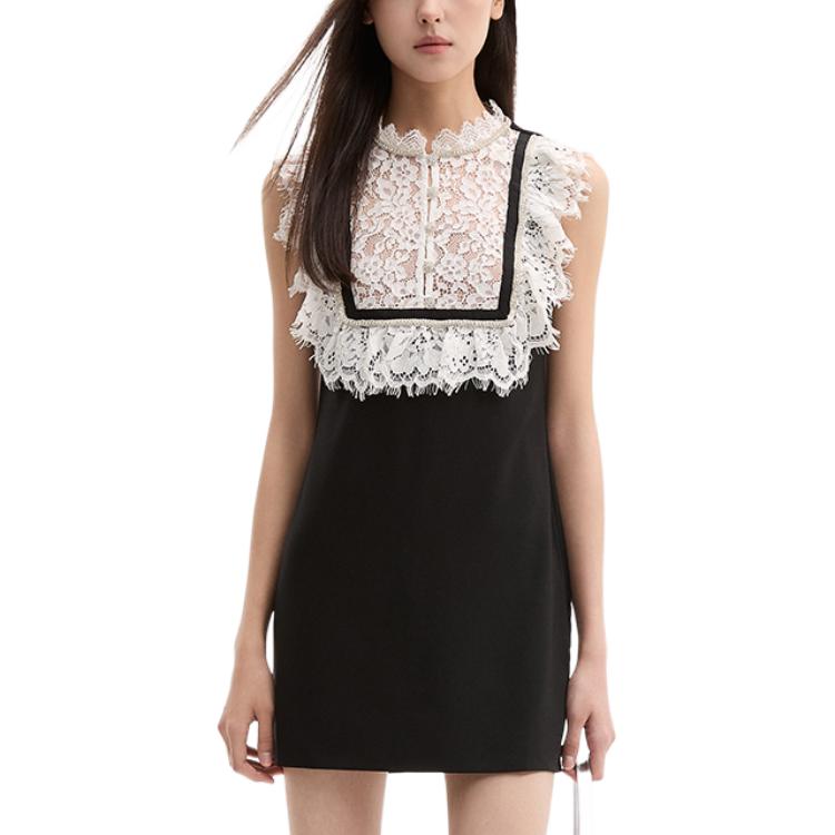 (Women) Self-Portrait  Black & White Contrast Lace Sleeveless Mini Dress SWF345Y13300 圖 3