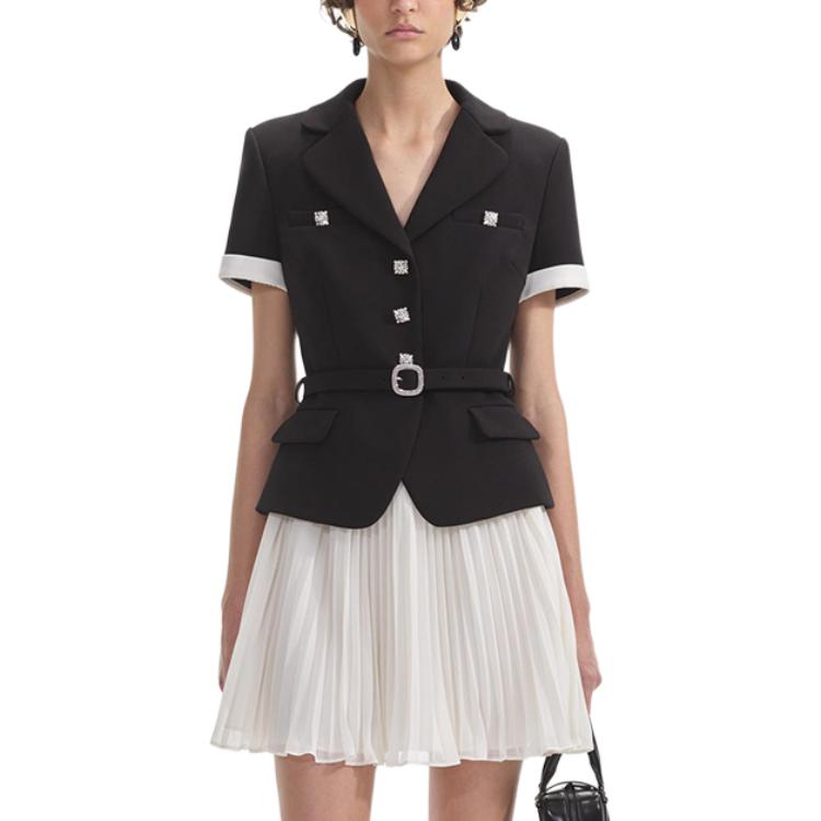 (Women) Self-Portrait  Black & White V-Neck Short Sleeve Mini Dress SWF354Y11800 圖 2