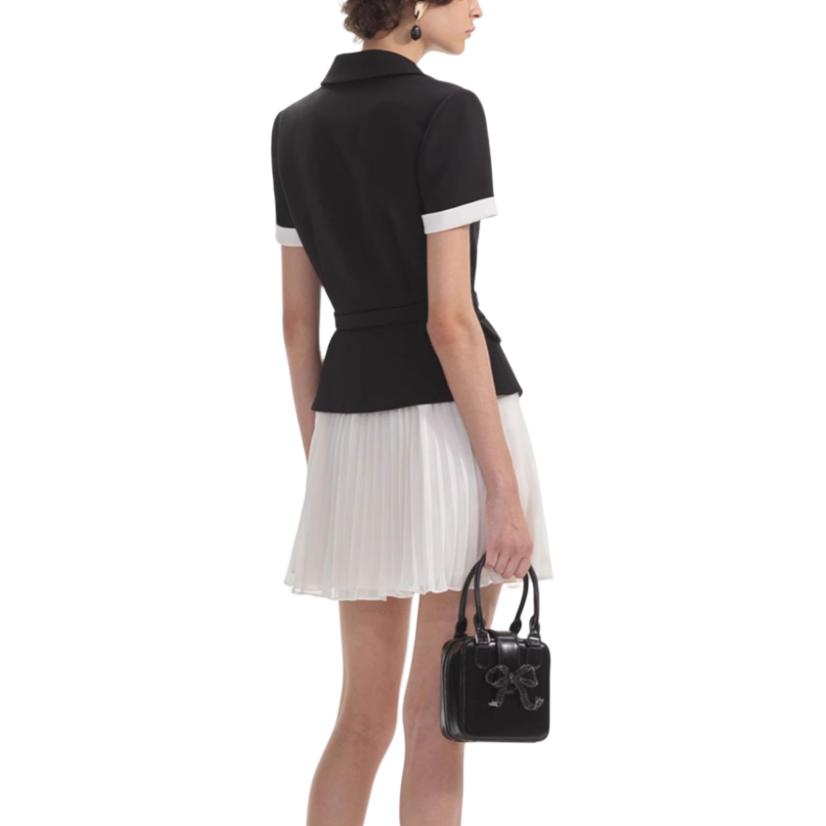 (Women) Self-Portrait  Black & White V-Neck Short Sleeve Mini Dress SWF354Y11800 圖 3