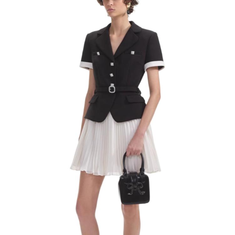 (Women) Self-Portrait  Black & White V-Neck Short Sleeve Mini Dress SWF354Y11800 圖 4