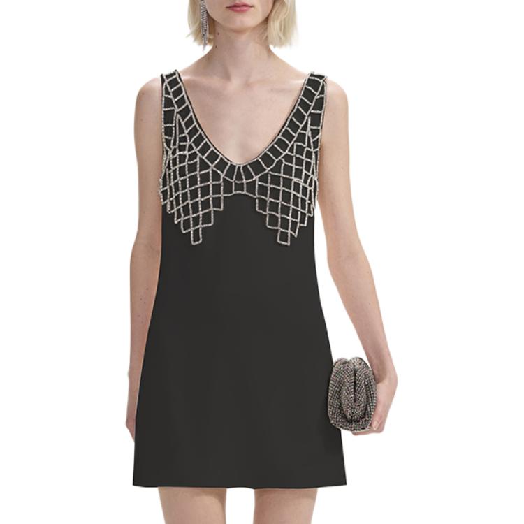 (Women) Self-Portrait  Black A-Line V-Neck Sleeveless Dress with Crystal Details SWF353Y09300 圖 2