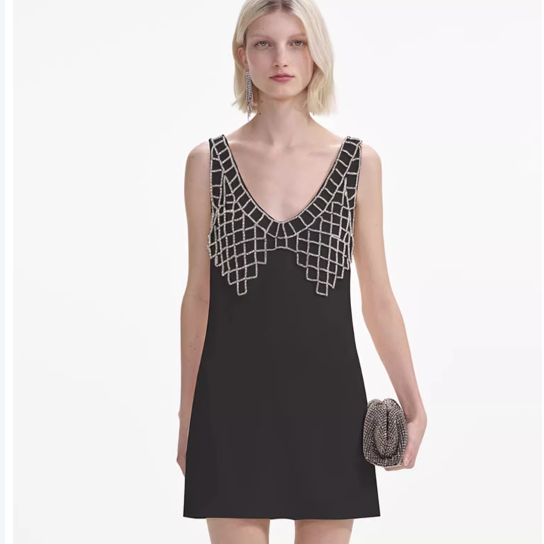 (Women) Self-Portrait  Black A-Line V-Neck Sleeveless Dress with Crystal Details SWF353Y09300 圖 5