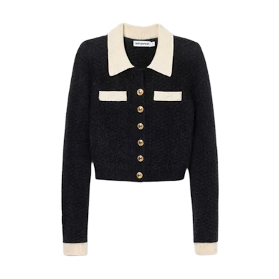 (Women) Self-Portrait Black and White Knit Sweater with Turn-Down Collar. SWF361M02900