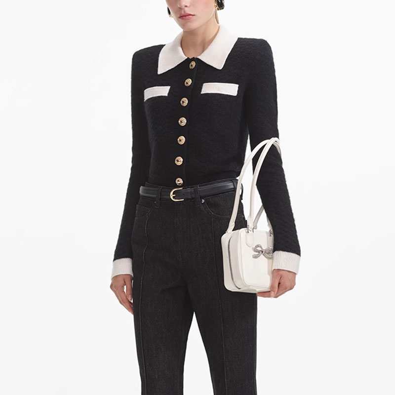 Purchase (W) Self-Portrait 黑白撞色翻領針織毛衣 SWF361M02900