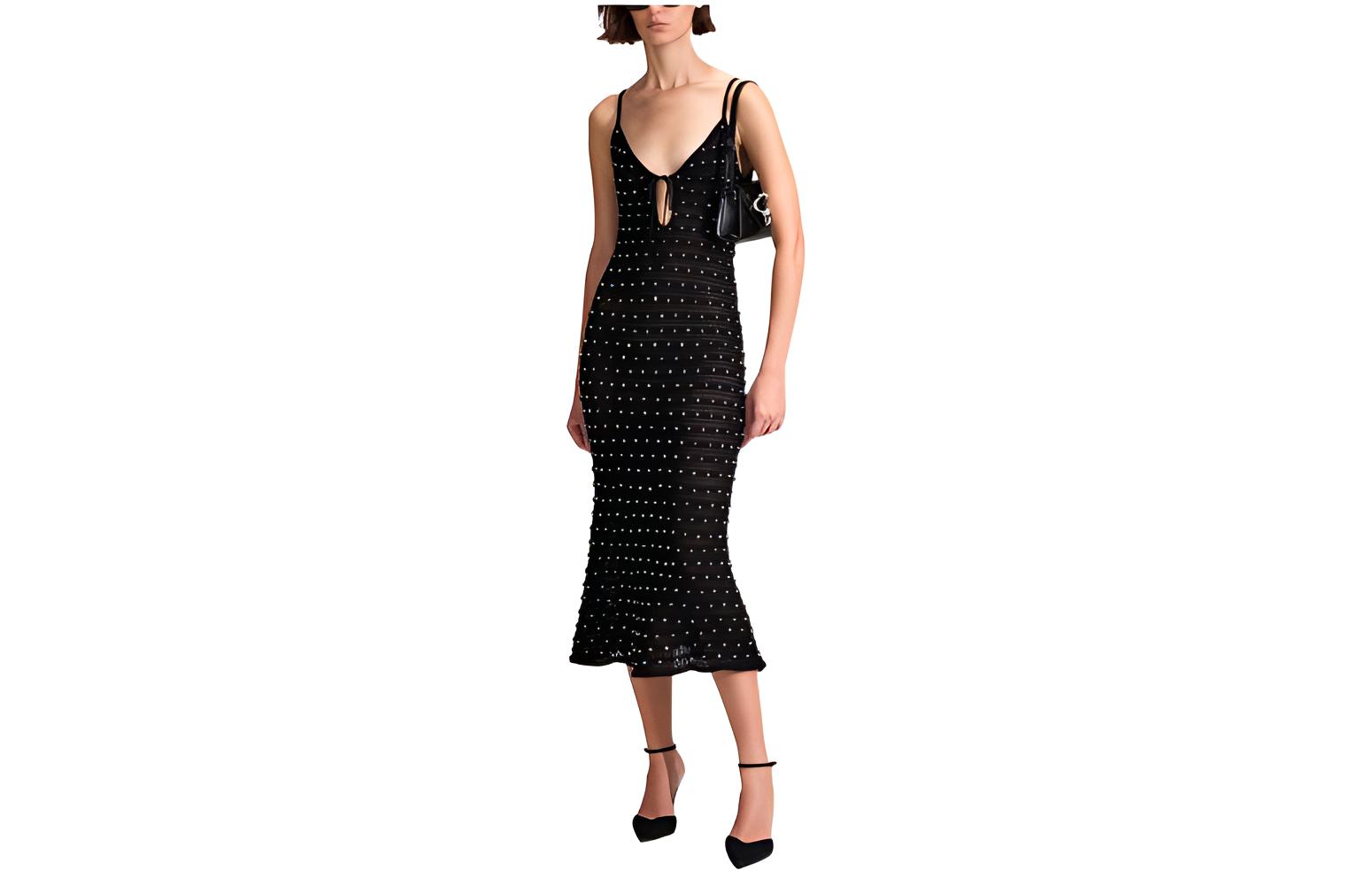 (Women) Self-Portrait  Black Beaded Fishtail Slip Dress SWF342M07300