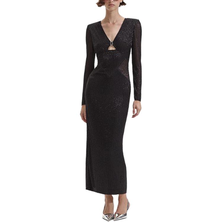 (Women) Self-Portrait  Black Beaded V-Neck Slim Midi Long-Sleeve Dress SWF352Y15400 圖 3
