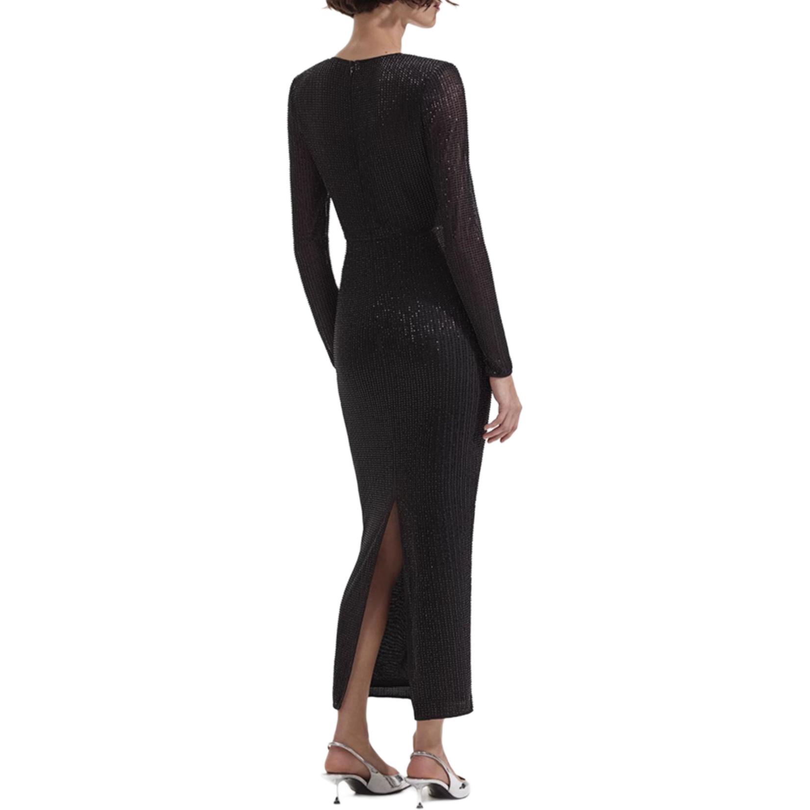 (Women) Self-Portrait  Black Beaded V-Neck Slim Midi Long-Sleeve Dress SWF352Y15400 圖 4