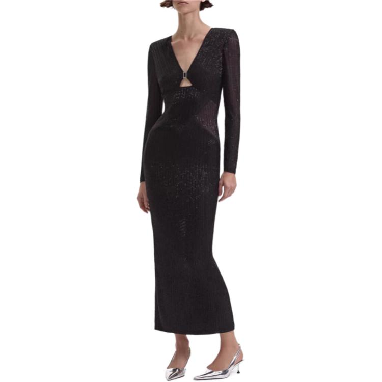 (Women) Self-Portrait  Black Beaded V-Neck Slim Midi Long-Sleeve Dress SWF352Y15400 圖 5