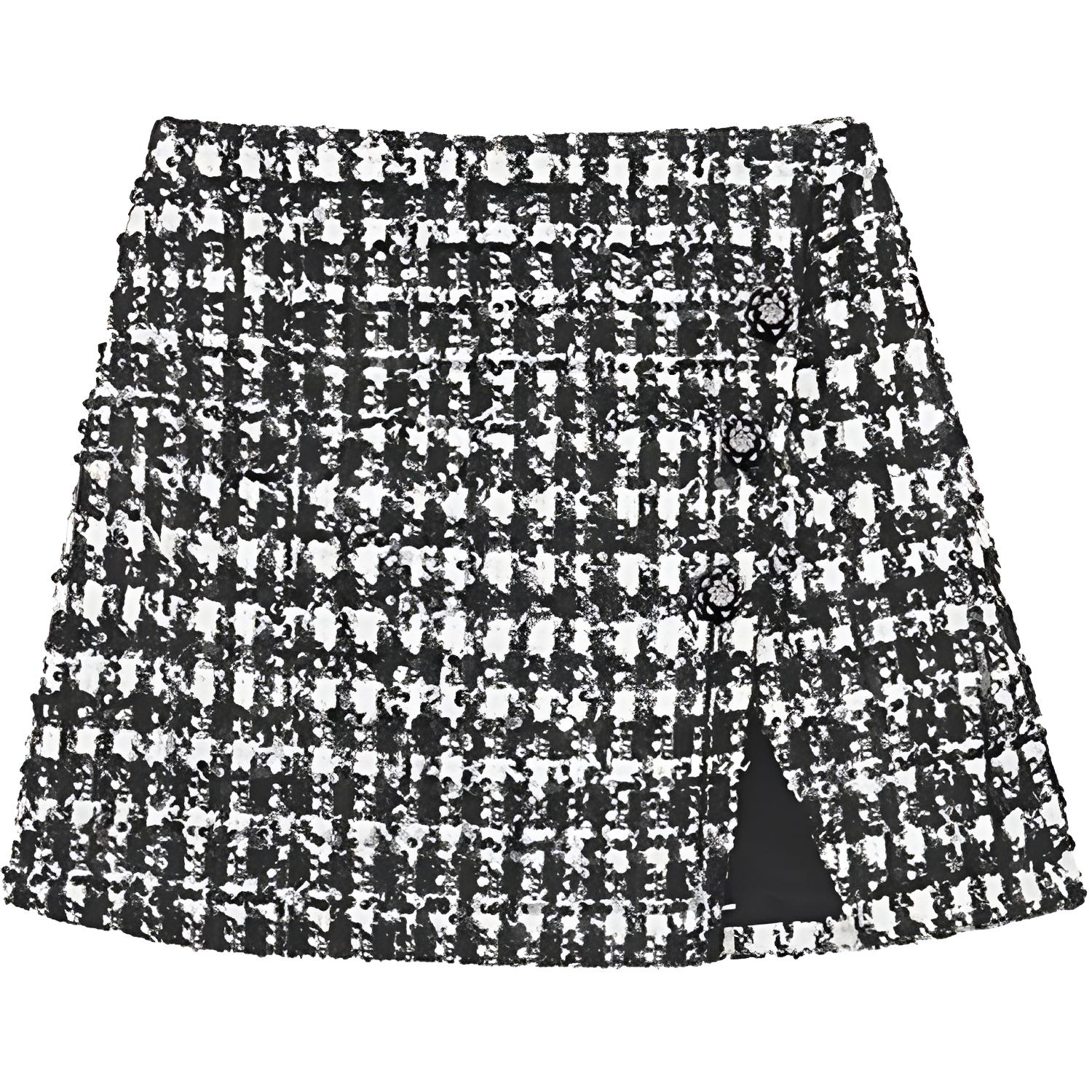 (Women) Self-Portrait  Black Checkered Chic & Comfy Short Skirt. SWF344Q01500