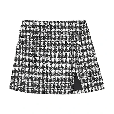 (Women) Self-Portrait Black Checkered Chic & Comfy Short Skirt. SWF344Q01500