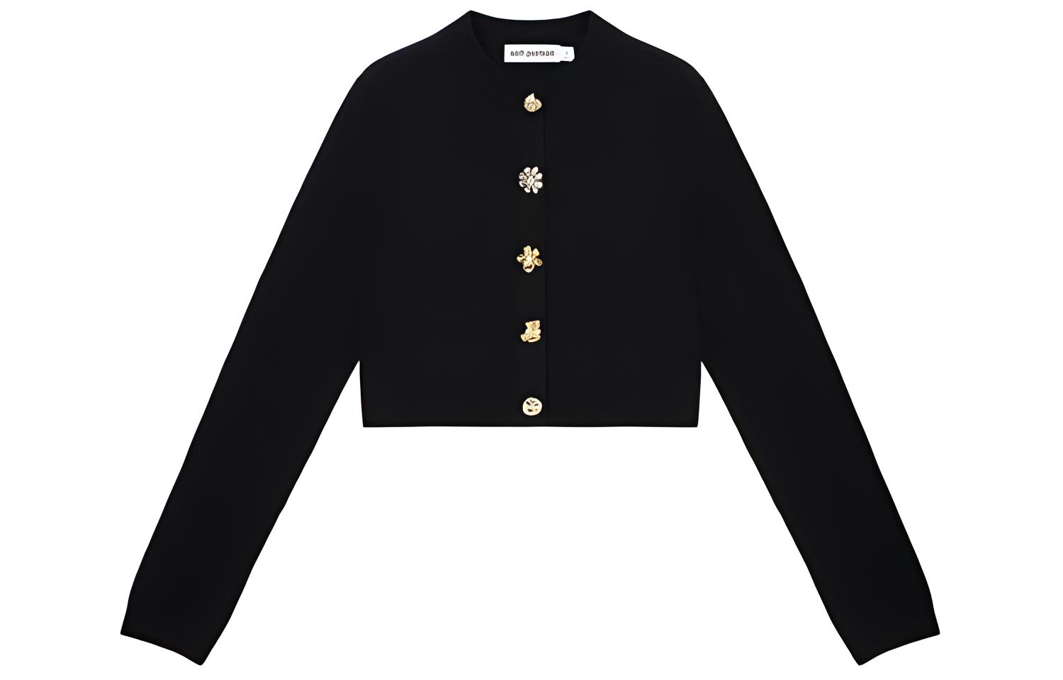 (Women) Self-Portrait  Black Classic Knit Cardigan Crew Neck Sweater. SWF352M05400