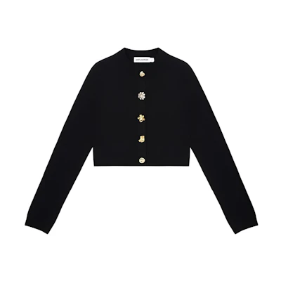(Women) Self-Portrait Black Classic Knit Cardigan Crew Neck Sweater. SWF352M05400