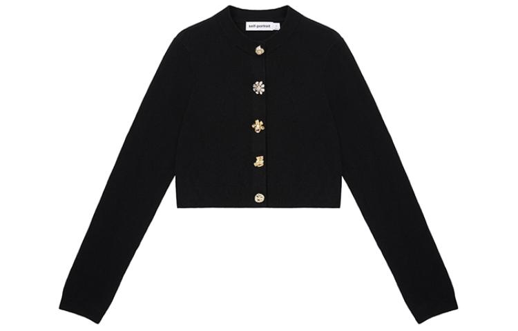 (Women) Self-Portrait  Black Classic Knit Cardigan Crew Neck Sweater. SWF352M05400 圖 2