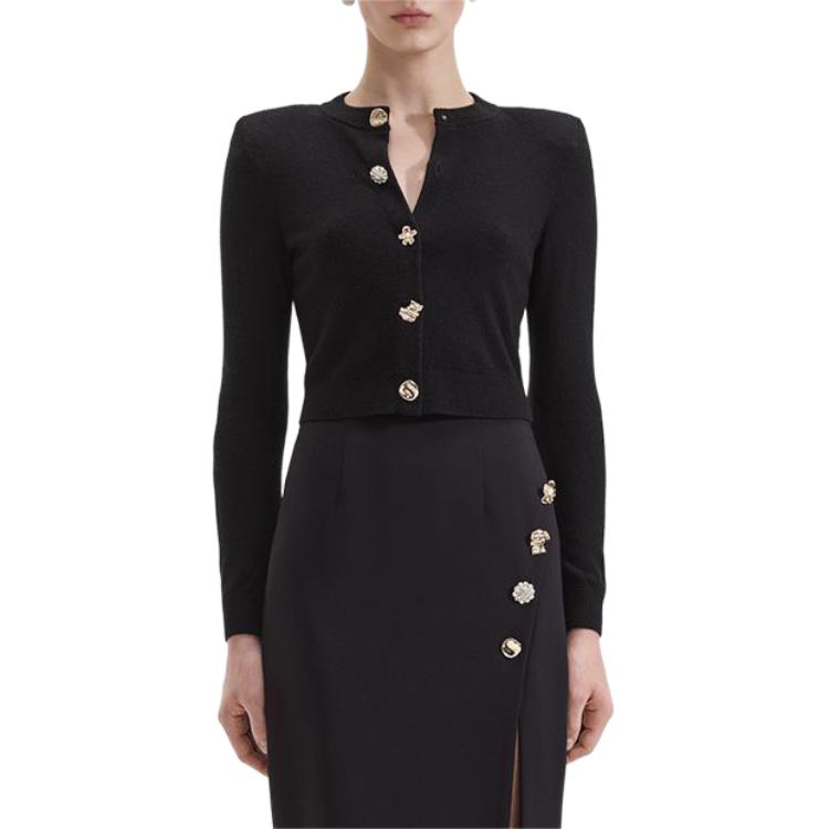 (Women) Self-Portrait  Black Classic Knit Cardigan Crew Neck Sweater. SWF352M05400 圖 3