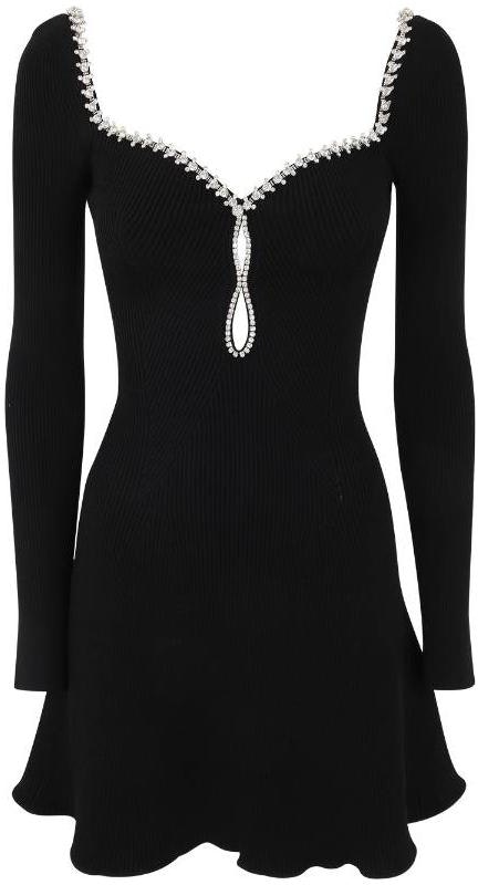 women-self-portrait-black-crystal-pendant-long-sleeve-square-neck-dress-pf-23120-sb
