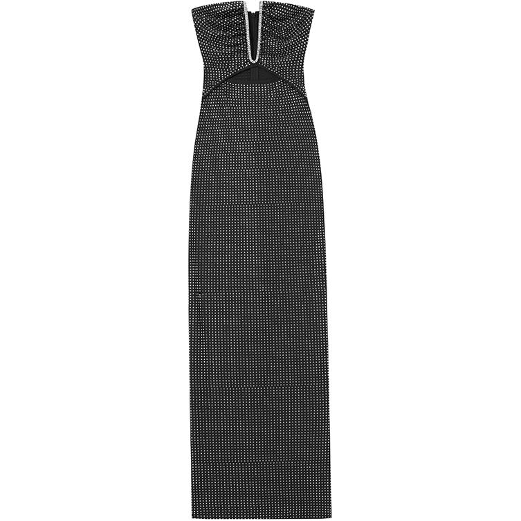 (Women) Self-Portrait  Black Crystal Strapless Sleeveless Dress SWF353Y05600