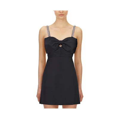 (Women) Self-Portrait Black Cutout Bow Waist Slip Dress with Detachable Straps SWF204Y07700BLACK