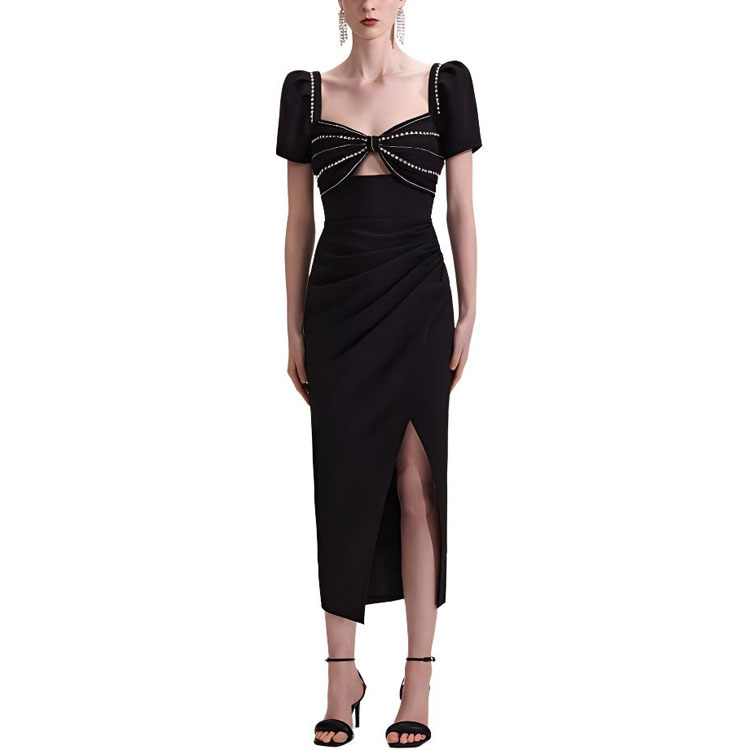 (Women) Self-Portrait  Black Elegant Heart-Neck Cut-Out Short Sleeve Long Dress SWF343Y00200 圖 3