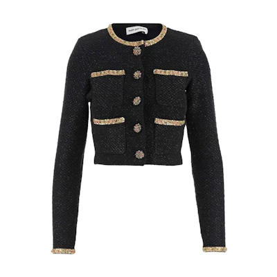 (Women) Self-Portrait Black Jewel Button Long Sleeve Knit Sweater AW23167JBBLACK