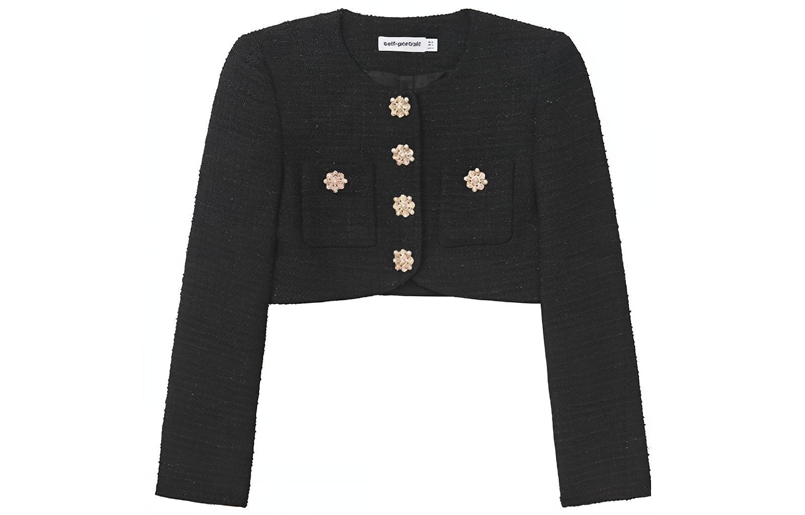 Order (W) Self-Portrait Cardigan Hitam Knit - Pendek, Klasik, Gaya Chanel. SWF351T00200