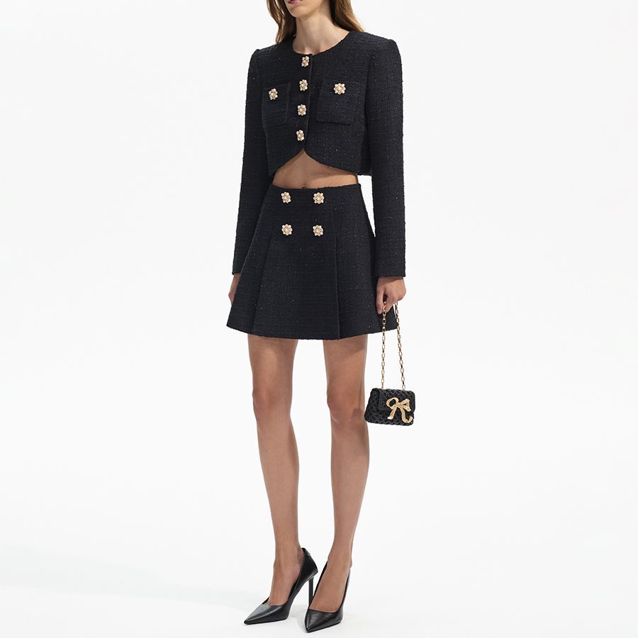 Purchase (W) Self-Portrait Cardigan Hitam Knit - Pendek, Klasik, Gaya Chanel. SWF351T00200