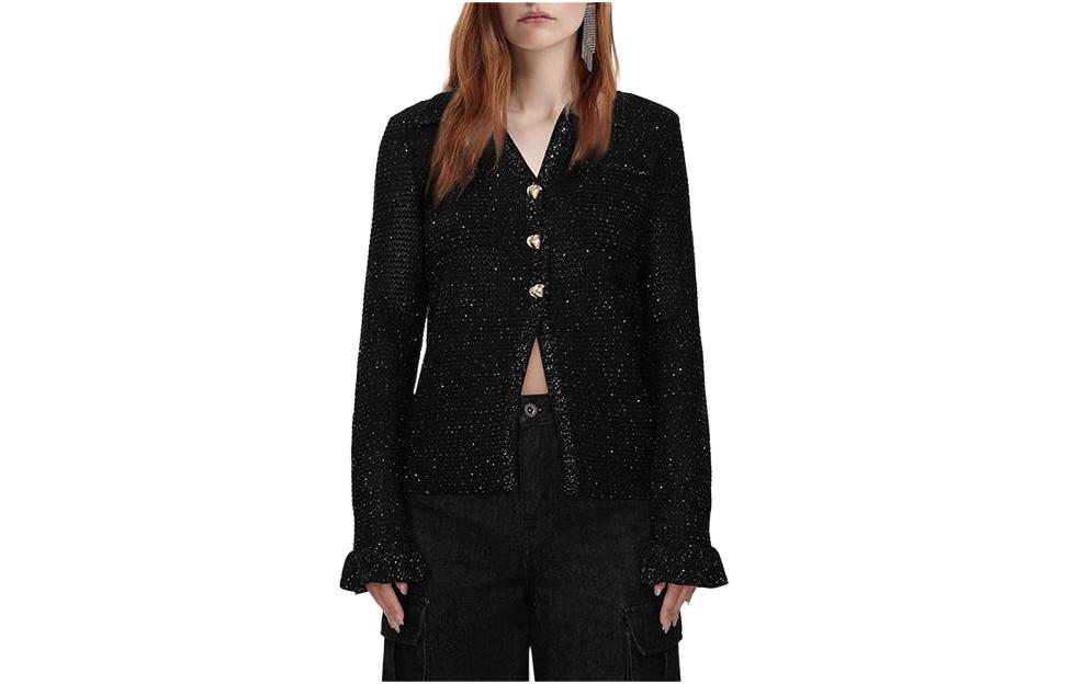 (Women) Self-Portrait  Black Knit Cardigan Top with Rhinestone Trim SWF352M06600 圖 2