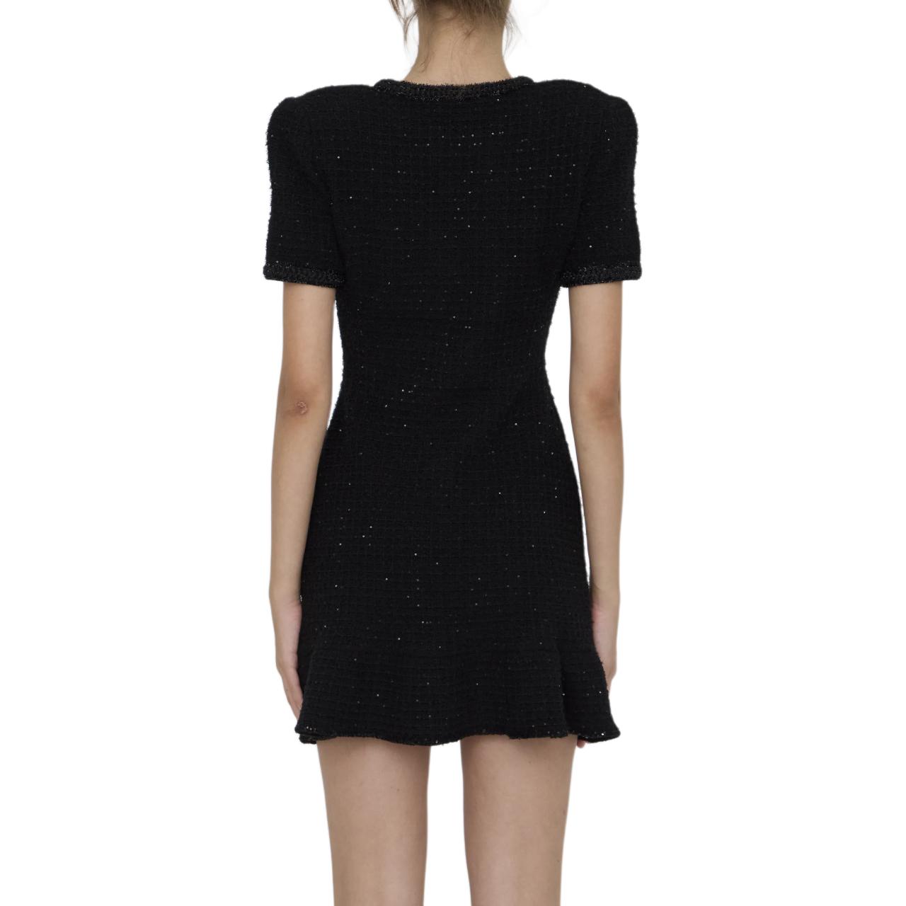 Lookbook (W) Self-Portrait 黑色針織短袖迷你連衣裙 AW24085SBLACK