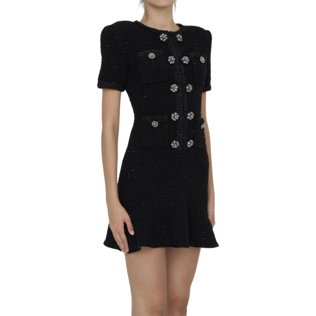 Purchase (W) Self-Portrait 黑色針織短袖迷你連衣裙 AW24085SBLACK