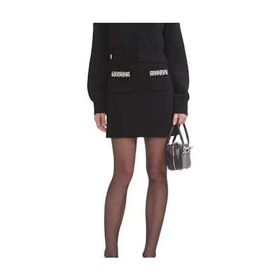 (Women) Self-Portrait Black Knit Skirt with Rhinestone Detail SWF361M01600